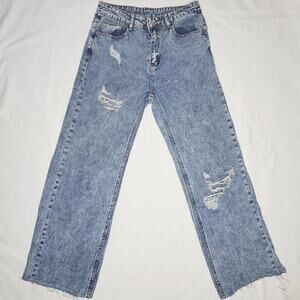 LNew-Trendy Ripped Cut-out Straight Leg Lite Wash Drop Waist Reg Jeans SHEIN Med